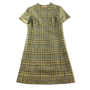 Vintage Pendleton Virgin Wool Plaid Shift Dress Green Blue 14 Retro Mod 60s